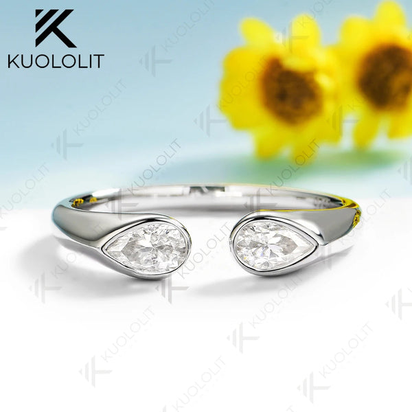 Kuololit 0.7CTW Moissanite Band Rings for Women Men Solid 14K 10K 585 White Gold Pear Cut Wedding Band for Christmas Anniversary