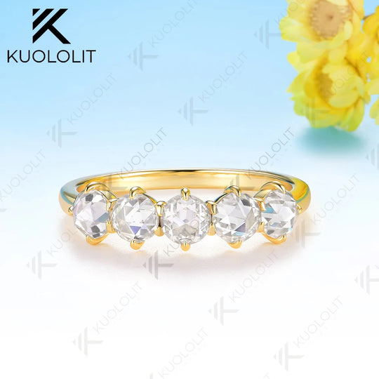 Kuololit 1.5CTW Rose Cut Moissanite Ring for Women Solid 585 18K 14K 10K Gold Wedding Band Ring for Anniversary Gifts Christmas