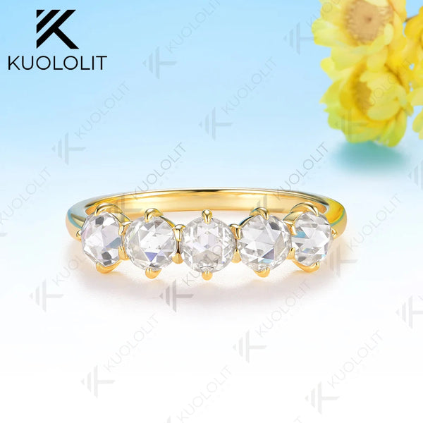 Kuololit 1.5CTW Rose Cut Moissanite Ring for Women Solid 585 18K 14K 10K Gold Wedding Band Ring for Anniversary Gifts Christmas