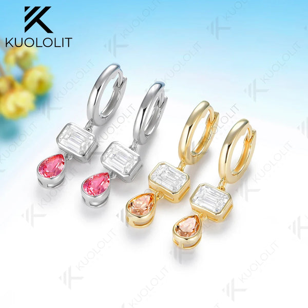 Kuololit 3.6CT Champagne Moissantie or Lab Pink Sapphire Necklace Earrings for Women Solid 14K 10K 585 Yellow Gold Hoop Earrings for Christmas Gift