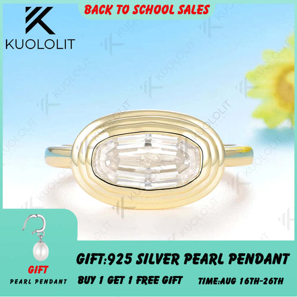 Kuololit 2.5CT Oval Step Cut Moissanite Ring for Women Solid 14K 10K 585 Yellow Gold Engagement Ring for Christmas Custom