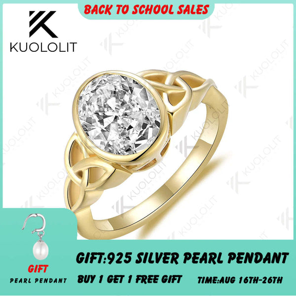Bague Kuololit IGI 2CT en or jaune massif 14K/10K/585 avec diamant ovale de laboratoire, idéale pour Noël. 