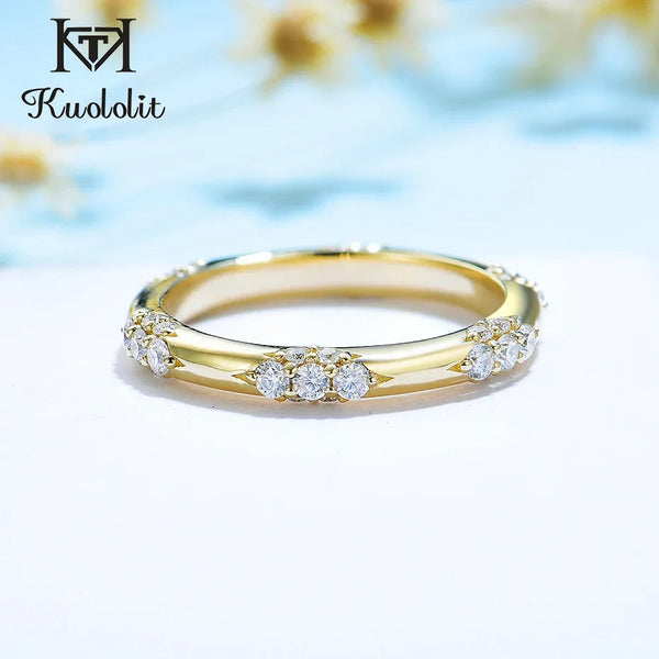Kuololit Knife Edge 18K 14K 10K Yellow Gold Moissanite Ring for Women Bubble Matching Eternity Band Engagement Promise New Fine