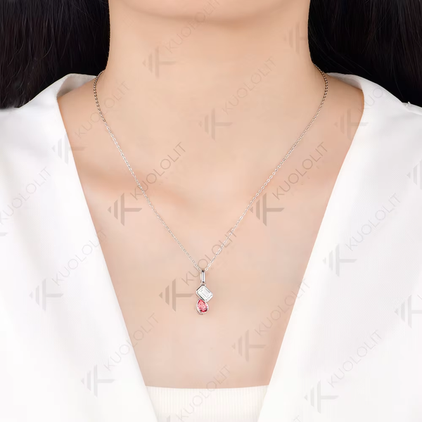 Kuololit 1.8CTW Champagne Moissanite or Lab Pink Sapphire Necklace for Women Solid 14K 10K 585 Yellow Gold Necklace for Christmas Gifts Party