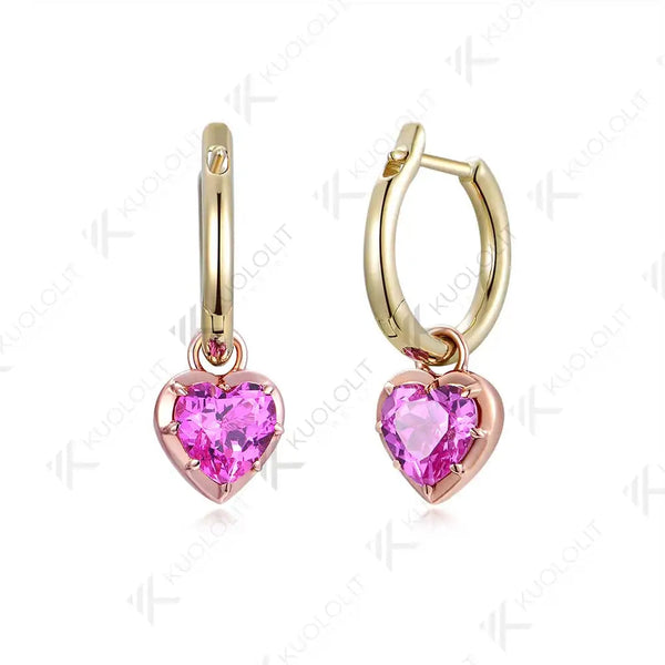 Kuololit 2CTW Lab Grown Padparadscha Hoop Earring for Women Solid 14K 10K Gold Two Tones Yellow Gold Clip Hoop for Christmas