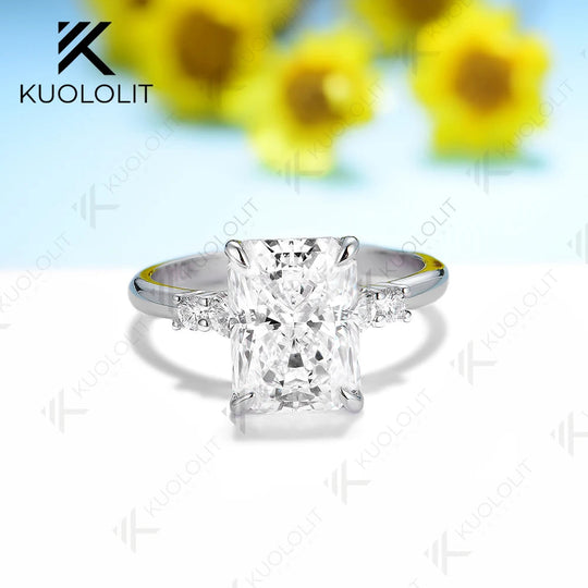 Kuololit 3,5 Karat Moissanit-Ring im Radiant-Schliff für Damen, massiver 18K/14K/10K/585 Gelbgoldring, ideal für Verlobung, Hochzeit oder Weihnachten 