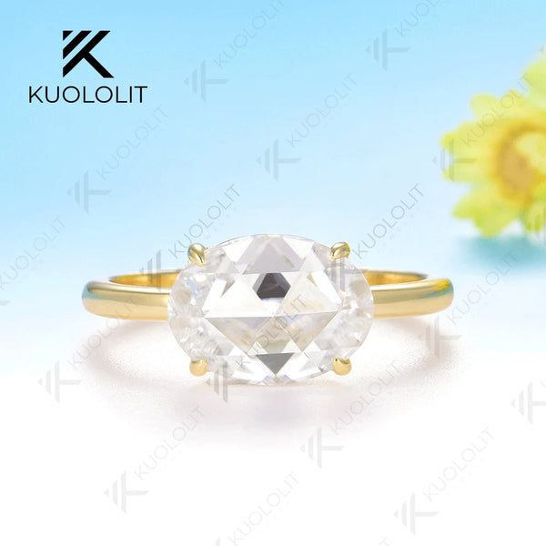 Kuololit 3CT Rose Cut Oval Moissanite Ring for Women Soild 10K 14K Yellow Gold Engagement Ring for Christmas Gift Anniversary