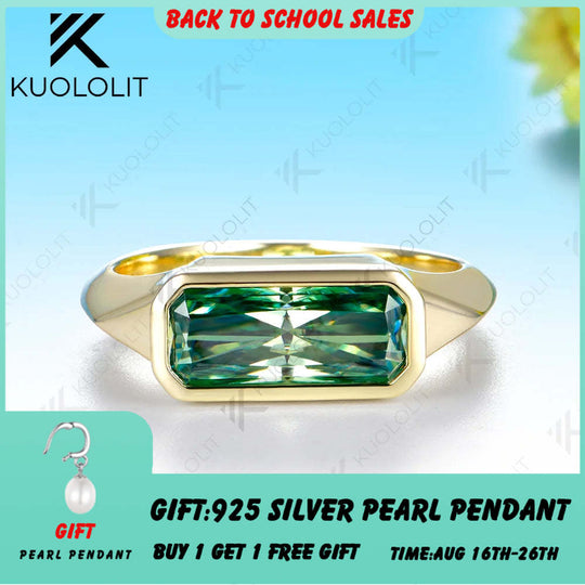 Kuololit 2CT Cyan Moissanite Custom Ring for Women Solid 14K 10K 585 Yellow Gold Radiant Cut for Engagement Christmas Gifts