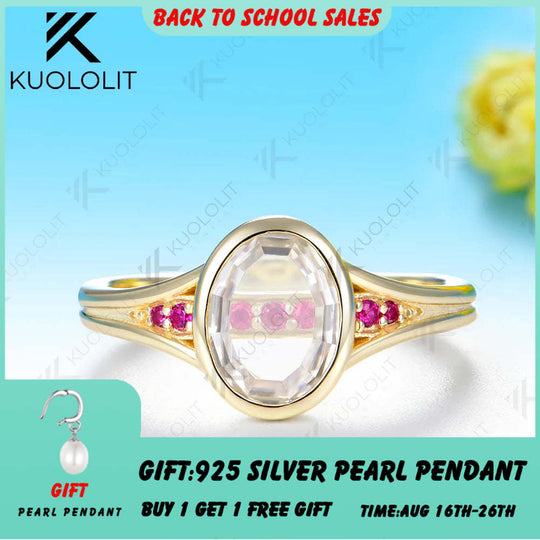 Kuololit 2CT Unique Portrait oval cut Moissanite Ruby Custom Rings for Women Solid 14K 10K Yellow Gold for engagement Christmas