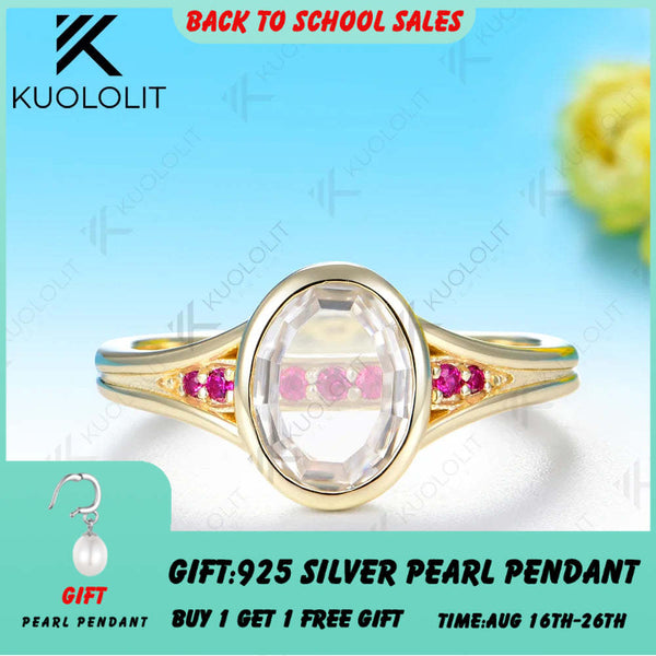 Kuololit 2CT Unique Portrait oval cut Moissanite Ruby Custom Rings for Women Solid 14K 10K Yellow Gold for engagement Christmas