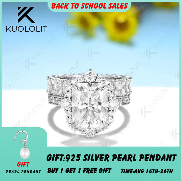 Kuololit 5CT Raddiant Cut Moissanite Engagement Set Ring for Women Solid 18K 14K 10K 585 Yellow Gold Band for  Wedding Christmas