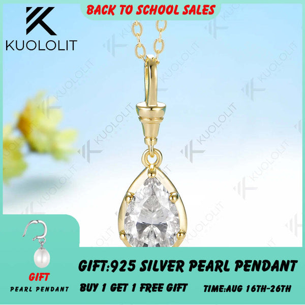 Kuololit 2CT Pear Cut Moissanite Custom Necklace for Women Solid 585 14K 10K Yellow Gold Necklace for Christmas Gifts Engagement