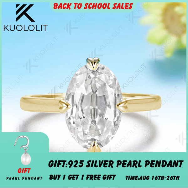 Kuololit 4.5CT OMC Oval Moissanite Custom Ring for Women Solid14K 10K Yellow Gold Engagement Ring for Anniversary Christmas Gift