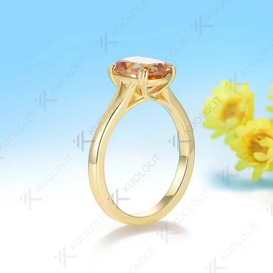Kuololit 3CT OMC Champagne Cyan Moissanite Set Ring for Women Solid 14K 10K 585 Yellow Gold Engagement Ring for Christmas Gift Anniversary