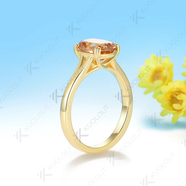 Kuololit 3CT OMC Champagne Cyan Moissanite Set Ring for Women Solid 14K 10K 585 Yellow Gold Engagement Ring for Christmas Gift Anniversary