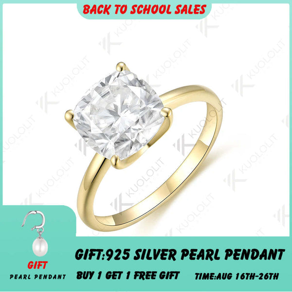 Kuololit 5CT Cushion Cut Moissanite Ring for Women Solid 18K 14K 10K 585 Yellow Gold Ring for Engagement Wedding Christmas Gifts