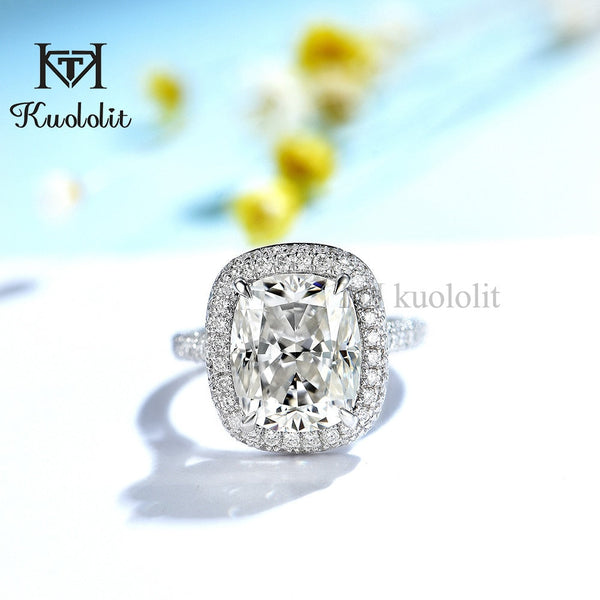 Kuololit 4,5 Karat Kissenförmiger Moissanit-Ring aus AU750 18K/14K Weißgold für Damen, D VVS Solitärring für Verlobung, Feier und Hochzeit 