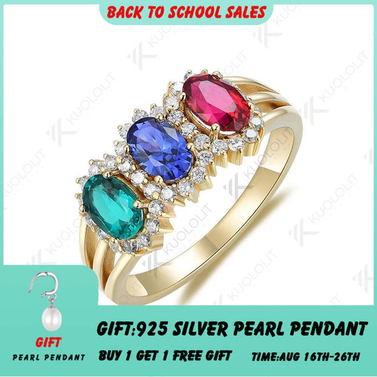 Kuololit Lab Grown Blue Sapphire Ruby Rings for Women Solid 14K 10K 585 Gold Moissanite Emerald Engagement Ring for Christmas