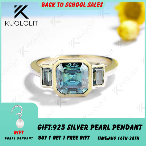 Kuololit 2CT Cyan Moissanit-Ring für Damen, massives 14K 10K 585 Gelbgold, Asscher-Ring für Verlobung, Jahrestag, Verlobung 