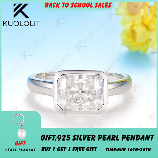 Kuololit 3CT Radiant Cut Cyan Moissanite Ring for Women Solid 14K 10K White Gold Bezel Set Engagement Ring for Christmas Gifts Party
