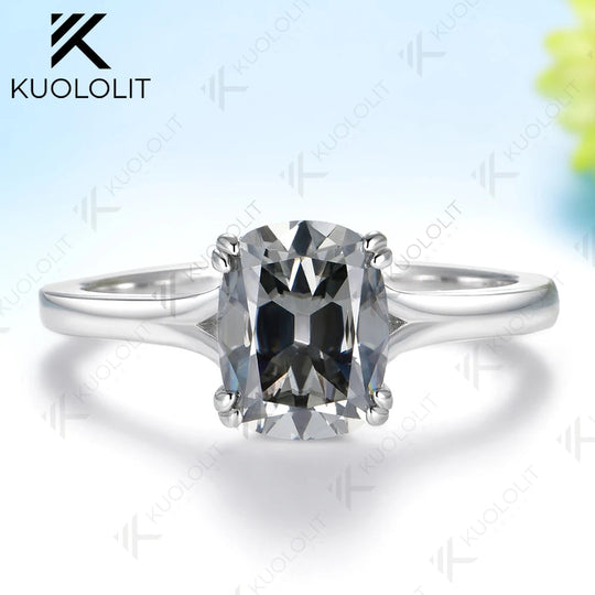 Kuololit 3CT OMC Grey Moissanite Engagement Ring for Women Solid 14K 10K Yellow Gold Cushion Ring for Anniversary Christmas Gifts Party