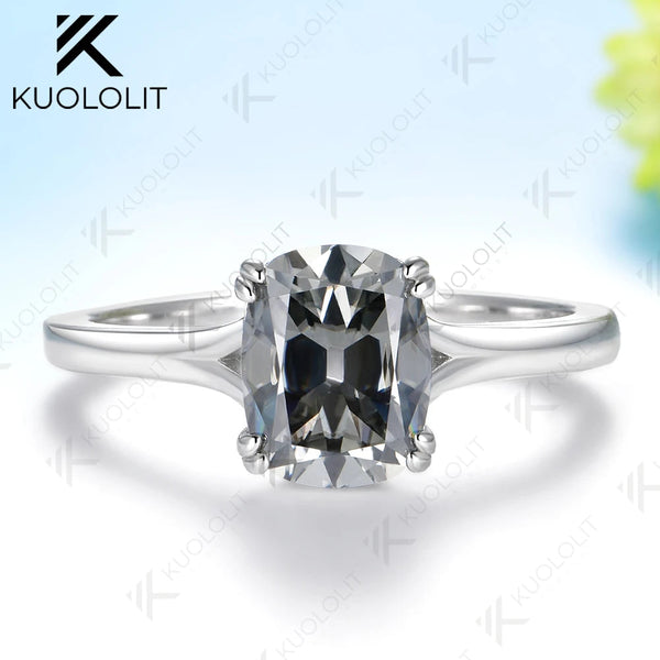 Kuololit 3CT OMC Grey Moissanite Engagement Ring for Women Solid 14K 10K Yellow Gold Cushion Ring for Anniversary Christmas Gifts Party