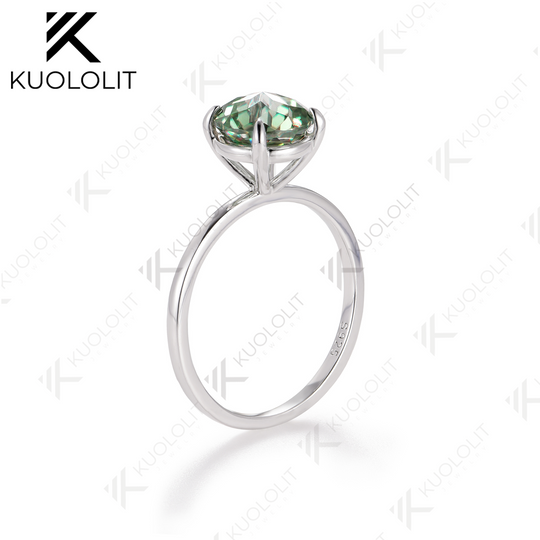 Kuololit 2CT Jubilee Cut Cyan Round Moissanite Ring for Women Solid 925 White Gold Engagement Ring for Christmas Gifts Party