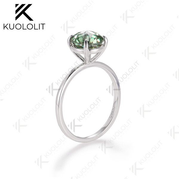 Kuololit 2CT Jubilee Cut Cyan Round Moissanite Ring for Women Solid 925 White Gold Engagement Ring for Christmas Gifts Party