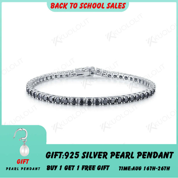 Kuololit 4.0 3.0mm Black Moissanite Tennis Bracelet for Women Men 14K 10K Yellow Gold Tennis Bracelet for Engagement Christmas