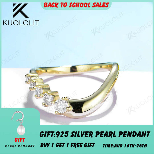 Kuololit Moissanit-Ringe (0,35 Karat) für Damen und Herren, massives 14K/10K/585 Silber/Gelbgold, Ehering für Jahrestag/Weihnachten 