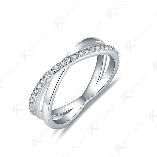 Kuololit Diamant-Kreuzring für Damen, massiv, 14K/10K, 585/925 Silber/Weißgold, Verlobungsring, Weihnachtsring 