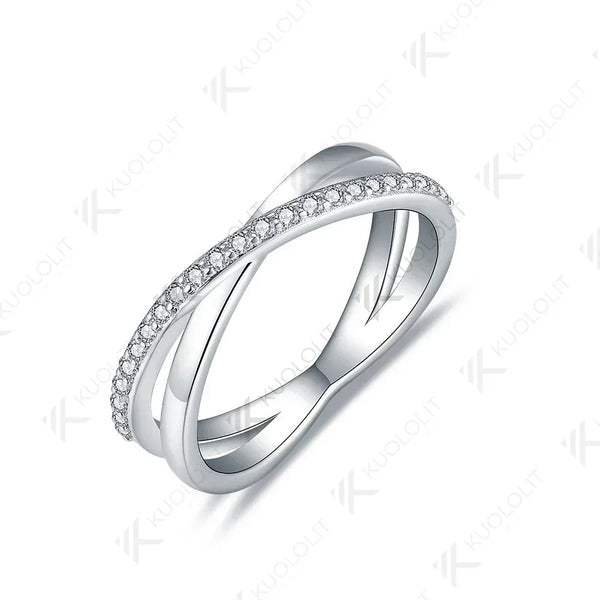 Kuololit Diamant-Kreuzring für Damen, massiv, 14K/10K, 585/925 Silber/Weißgold, Verlobungsring, Weihnachtsring 