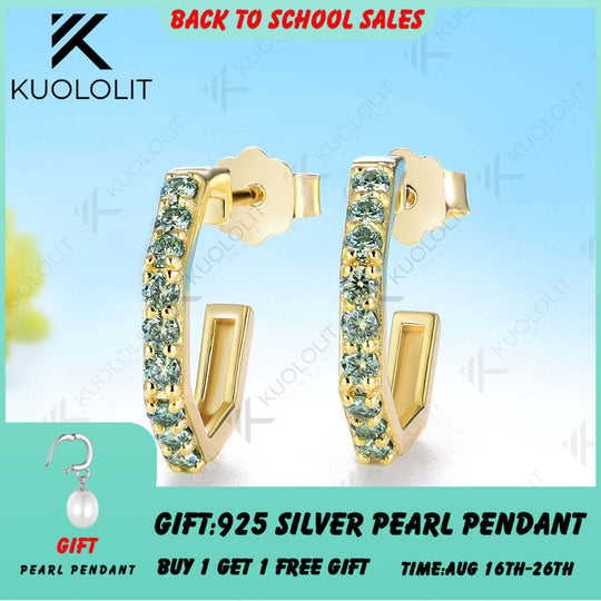Kuololit 0.36CTW Cyan Moissanite Custom Stud Earrings for Women Solid 14K 10K 585 Yellow Gold Stud Earrings for Christmas Gifts
