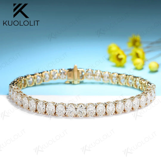 Bracelets Kuololit en moissanite taille hybride 18 carats pour femmes et hommes, argent 10 carats et or jaune, taille ovale, pour fiançailles, mariage, Noël 