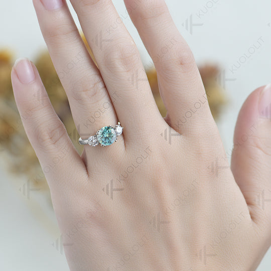 Kuololit 2CT Champagne Moissanite and 0.8ct White Moissanite Rings for Women Round Cut Solitaire Ring for Engagement Wedding