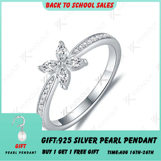 Kuololit Lab Grown Diamonds Marquise Band for Women Solid 14K 10K 585 Silver Yellow Gold for Engagement Wedding Party Christmas