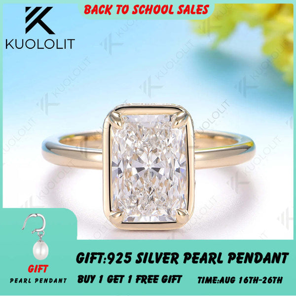 Kuololit 3.5CT Radiant Cut Moissanite Ring for Women Solid 14K 10K 585 Yellow Gold for Engagement Wedding Christmas Gifts Party