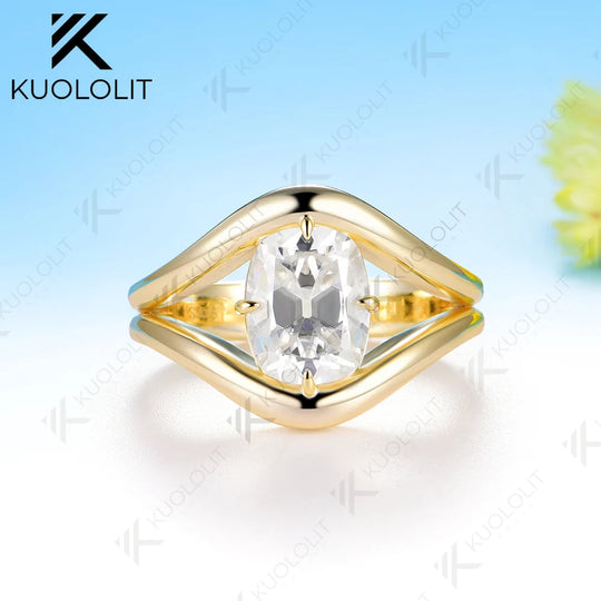 Kuololit 3CT OMC Cushion Custom Moissanite Ring for Women Solid 14K 10K Yellow Gold Engagement Ring for Christmas Gifts Party