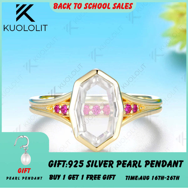 Kuololit 2CT Unique Portrait Cut Rhombus Moissanite Ruby Custom Ring for Women Solid 14K 10K Yellow Gold for Christmas Gifts