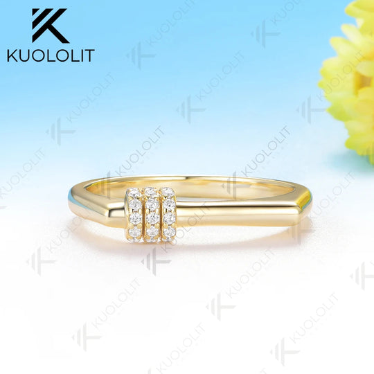 Kuololit 0.11CTW Moissanite Band Ring for Women Solid 14K 10K 585 Yellow Gold Wedding Band for Christmas Gifts Anniversary New