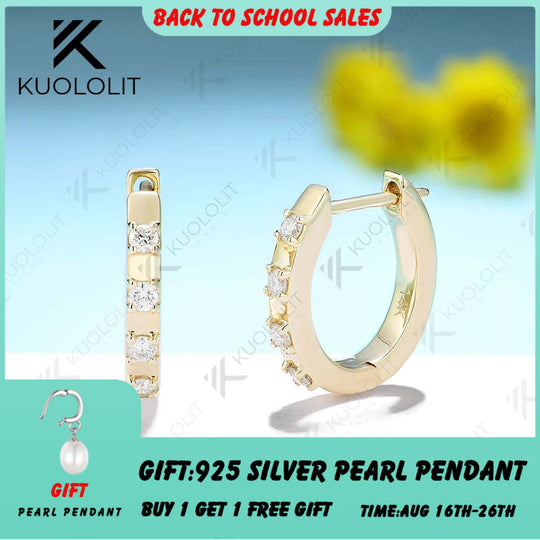 Kuololit 0.25ctw Moissanite Earrings for Women PT950 Solid 14K 10K Gold Silver Yellow Gold Clip Hoop for Party Christmas Classic