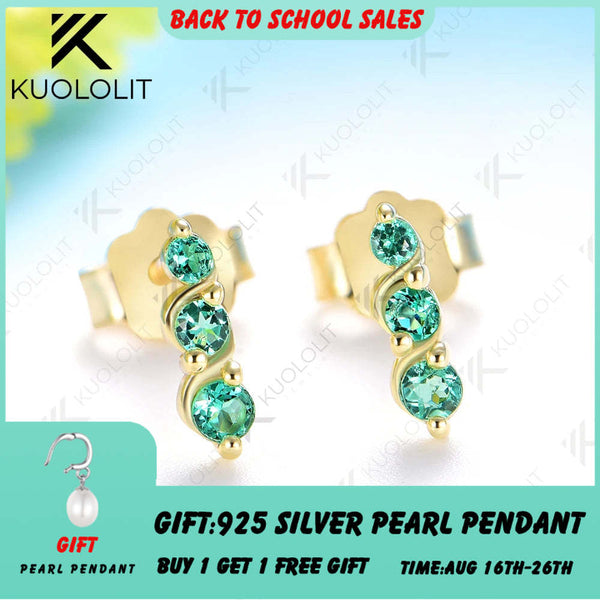 Kuololit 0.16CTW Lab Grown Emerald Custom Stud Earrings for Women Solid 14K 10K Gold Silver Yellow Gold for Party Christmas