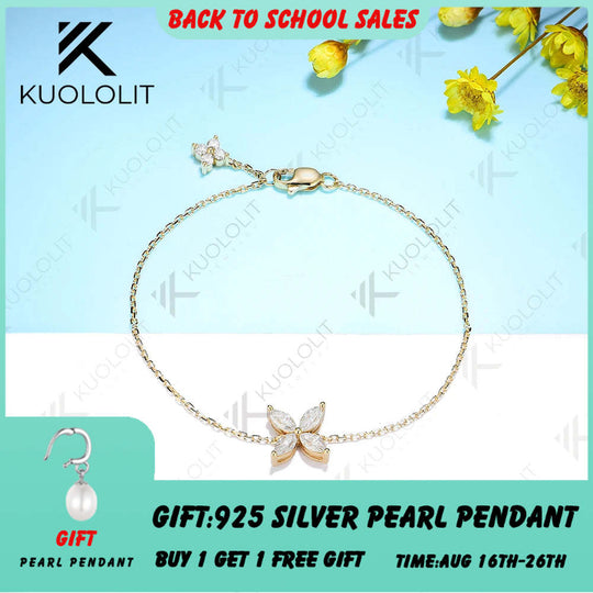 Kuololit Moissanite Bracelets for Women 585 18K 10K  Adjustable Chains Marquise Butterfly Charm for Engagement Christmas Classic