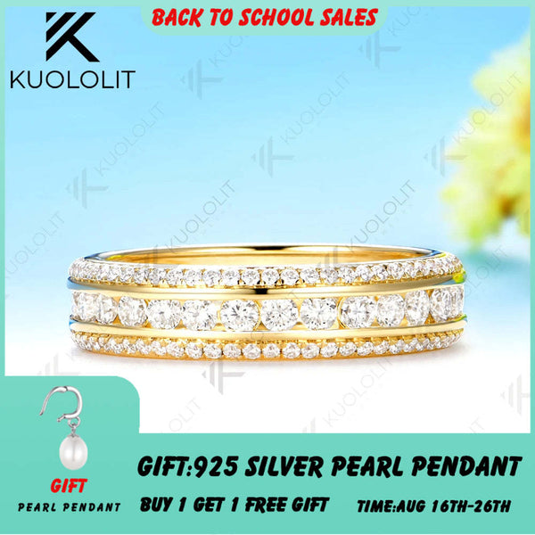 Kuololit 2CTW Moissanite Band Ring for Women Solid 14K 10K Yellow Gold Ring for Anniversary Christmas Gifts Party Custom