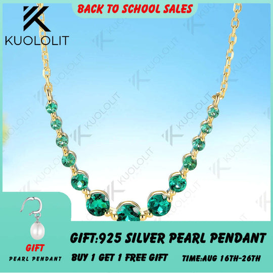 Kuololit 1.3CTW Lab Grown Emerald Necklace for Women Solid 585 14K 10K Yellow Gold Necklace for Christmas Gift Party Anniversary