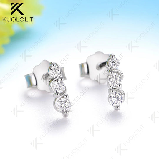 Kuololit 0.16CTW Lab Grown Diamonds Custom Stud Earrings for Women 10K 14K  585 Solid Gold Yellow Gold  for Christmas Classic