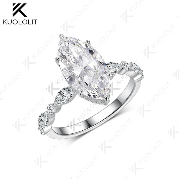Kuololit 3CT IGI Lab Grown Diamonds Marquise Cut Engagement Ring for Women Solid 14K 10K 585 White Gold Ring for Christmas Gifts Party