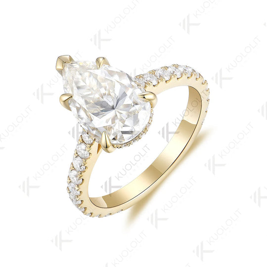 Kuololit 4 Karat birnenförmiger Moissanit-Ring aus 14K/10K/585 Gelbgold für Damen – ein luxuriöser Verlobungsring mit birnenförmigem D/VVS-Moissanit. 