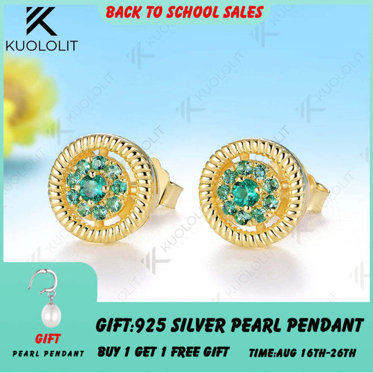 Kuololit 0.25CTW Lab Grown Emerald Custom Stud Earrings for Women Solid 14K 10K 585 Yellow Gold Stud Earrings for Christmas Gift