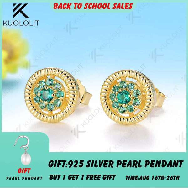 Kuololit 0.25CTW Lab Grown Emerald Custom Stud Earrings for Women Solid 14K 10K 585 Yellow Gold Stud Earrings for Christmas Gift